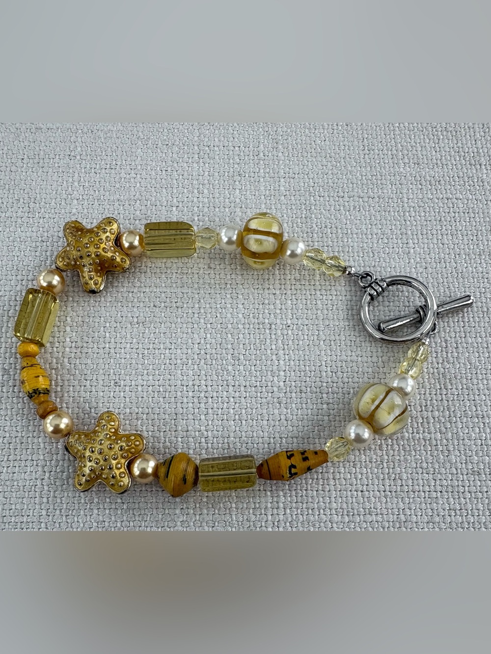 One of A Kind Starfish Beaded Bracelet. 8.5 inches long.